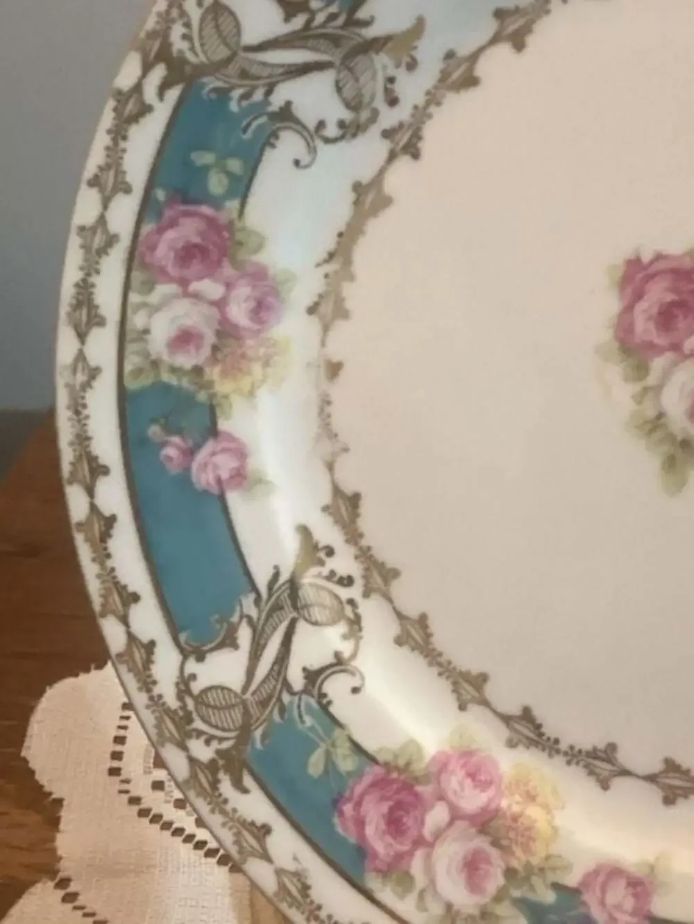 Imperial Crown China Austria Vintage Floral Salad Plate with Blue and Gold Trim